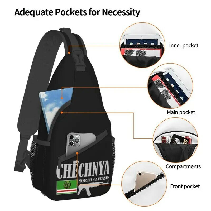 남성용 멋진 체첸 전투기 크로스바디 슬링 배낭, 체첸 국기, 여행 사이클링용 어깨 가슴 가방