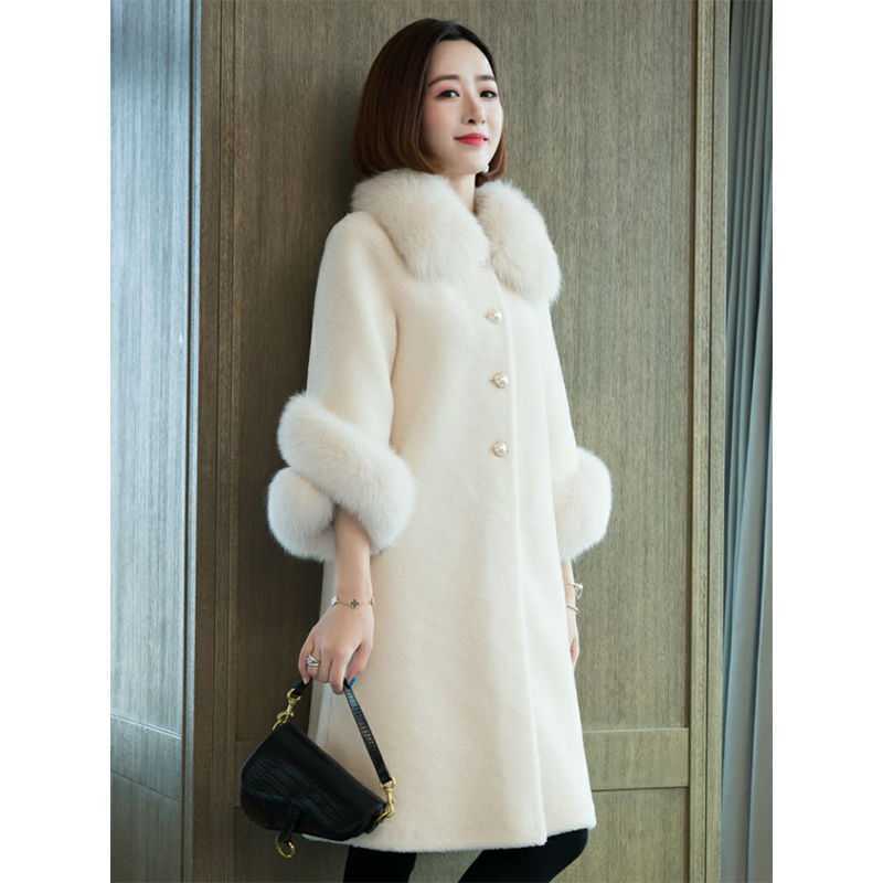 Falso casaco de pele de raposa para mulheres Casacos de lã real Casaco de inverno longo quente ovelha shearling outono, luxo