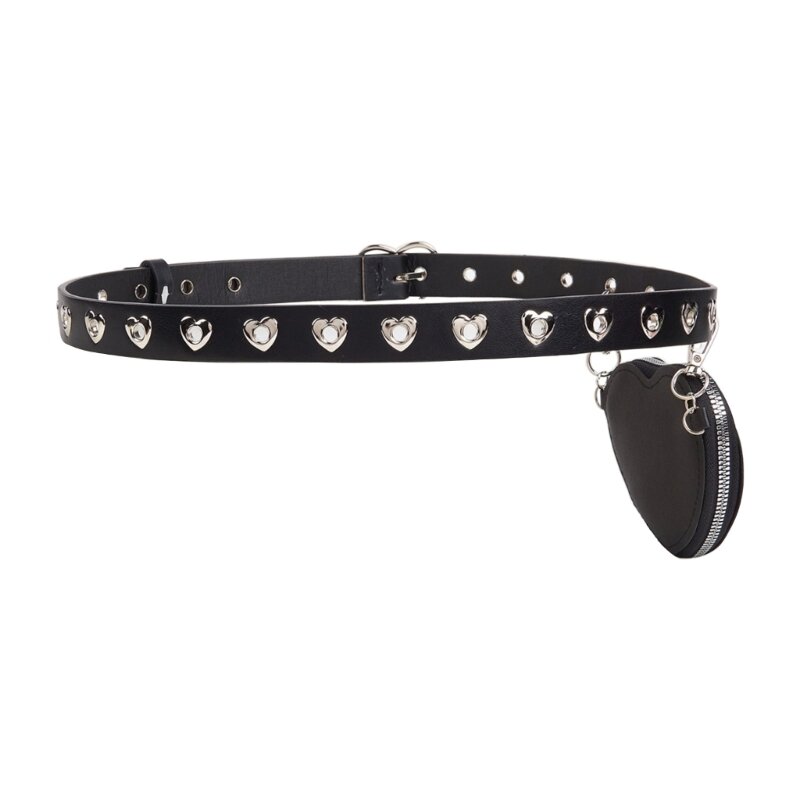 Casual Pin Buckle Belt Bag for Women Cool Subculture Love Waist Belt with Rivet Studded Teens Girls Waist Belt Accessory