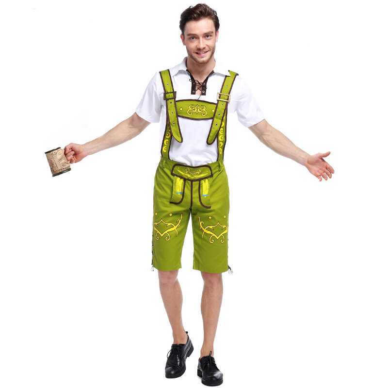 Bavarian Shorts Costume Men Adulto Beer Festival Garçom Suit Tradicional Oktoberfest Clothing Set Verde Marrom