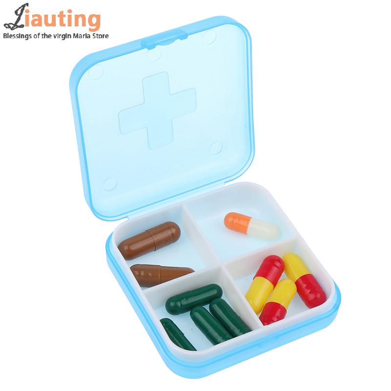 Mini Portátil Comprimidos Organizador, Medicina Box, Tablet Armazenamento, Drug Dispenser, Caso de Viagem, 4 Grades, 1Pc