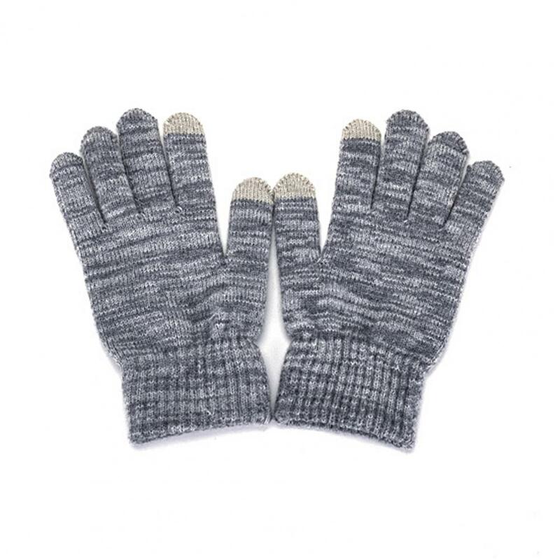 Sarung tangan rajut pria wanita, 2 buah/set sarung tangan Slouchy tebal mewah lapisan termal musim dingin Beanie rajut layar sentuh