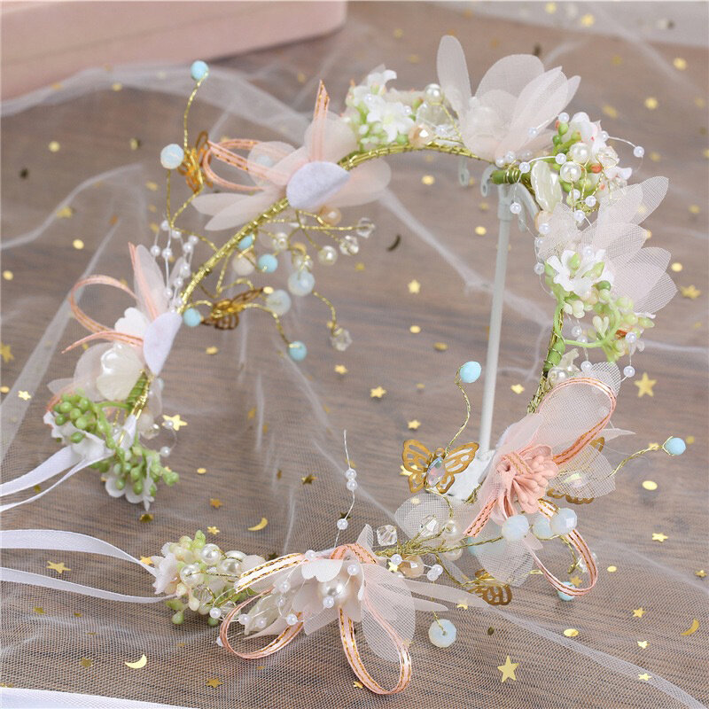 Diadema elegante de flores para niñas, tocado de perlas romántico, guirnalda de novia, Aro para la cabeza, diademas de boda, joyería para el cabello