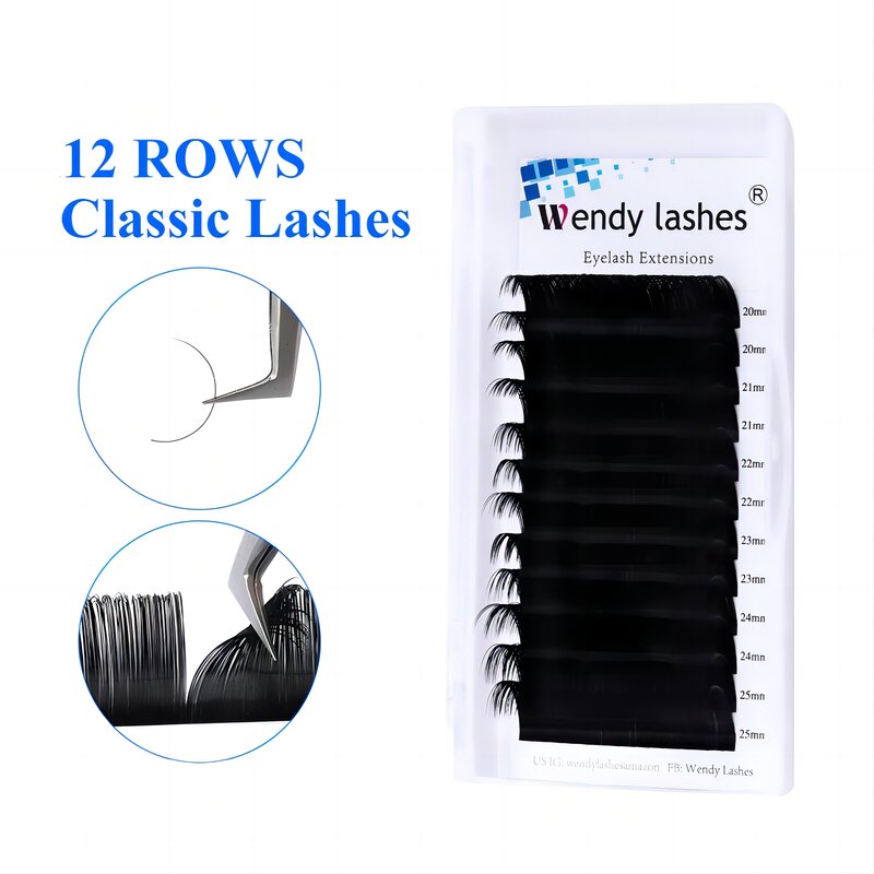 Mix-Length Individual Eyelash Extension 20-25mm DD Classic Eyelashes Natural Long Silk Lash Extension Wendy Lashes