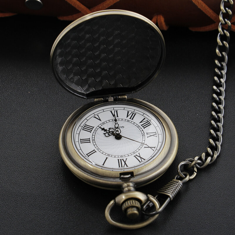Изысканное гладкое бронзовое простое ожерелье кварцевые карманные часы паровой друг старая модная цепочка подвеска Карманный таймер подарок