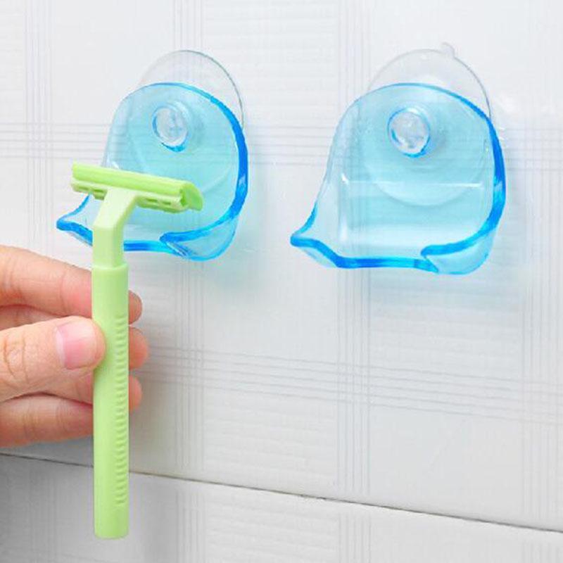 Soporte para afeitadora de cepillo de dientes, ventosa de pared, gancho para maquinilla de afeitar, plástico para baño, azul y gris