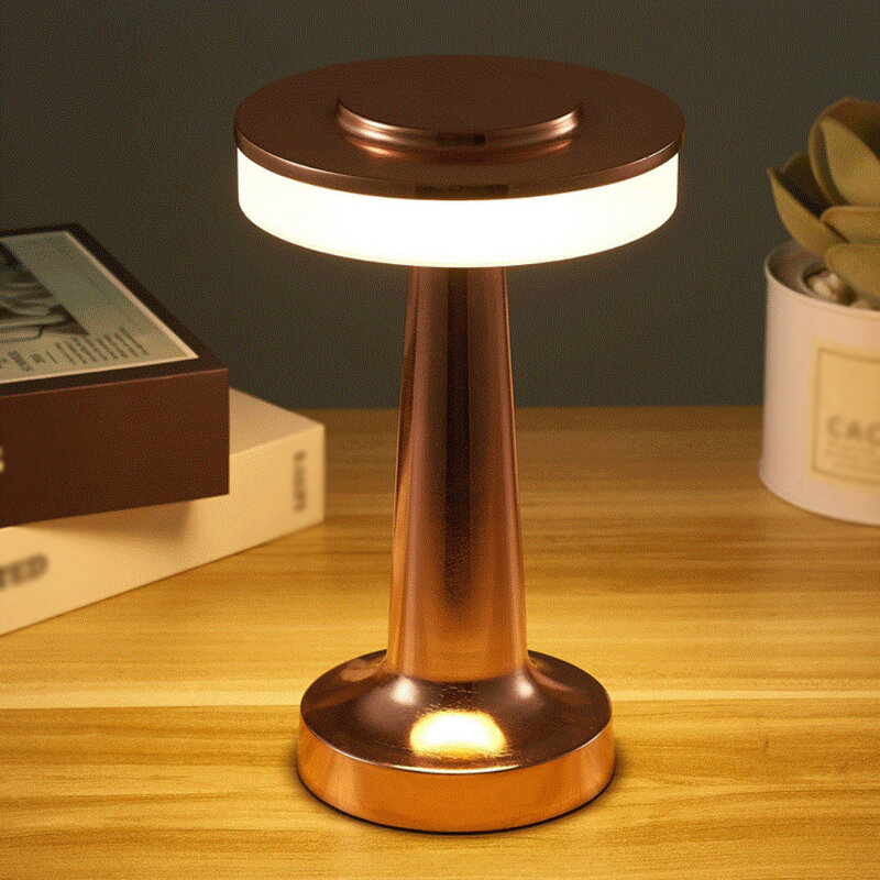 Lampu meja LED Retro, lampu Sensor sentuh gaya logam sederhana dengan Dekorasi 3 level dapat diisi ulang