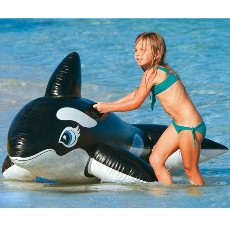 Grande baleia preta montar inflável testa criança piscina jogos crianças água jogar verão praia acessórios flutua para piscinas
