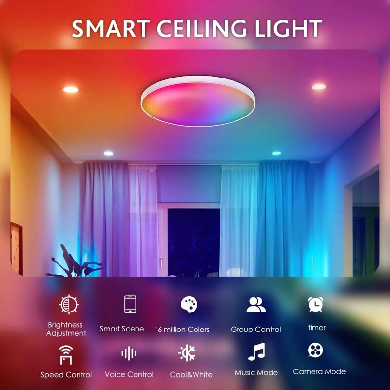 Luz LED de techo inteligente Tuya, lámpara RGB + CW de 10W/24W, WIFI, 110V, 220V, 240V, Control remoto por aplicación Smart Life