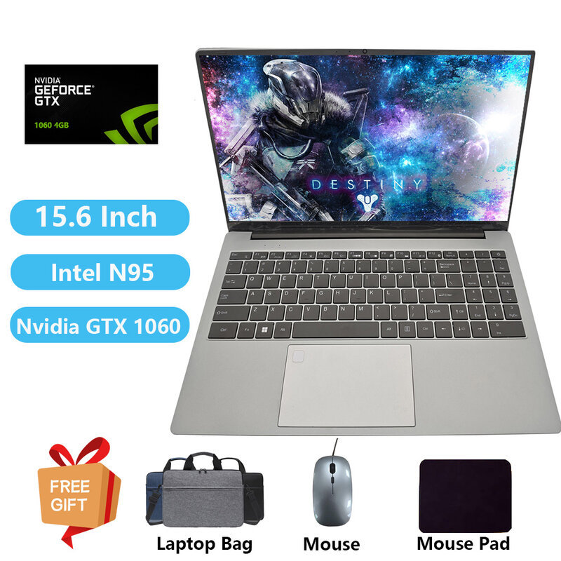 2024 Gaming Laptop with Graphics Card NVIDIA GTX1060 Windows 11 Computer School Notebooks Intel N95 32GB RAM +1TB RJ45 Netbook