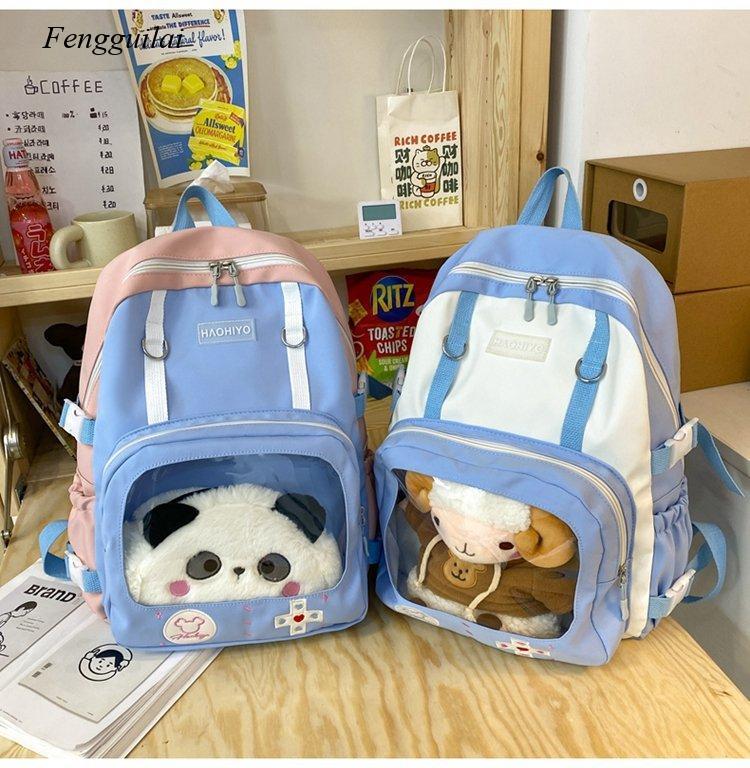 Japanese Anime Peripheral Schoolbag Cute Funny Personality Fun Student Transparent Bag Backpack Female Send Doll
