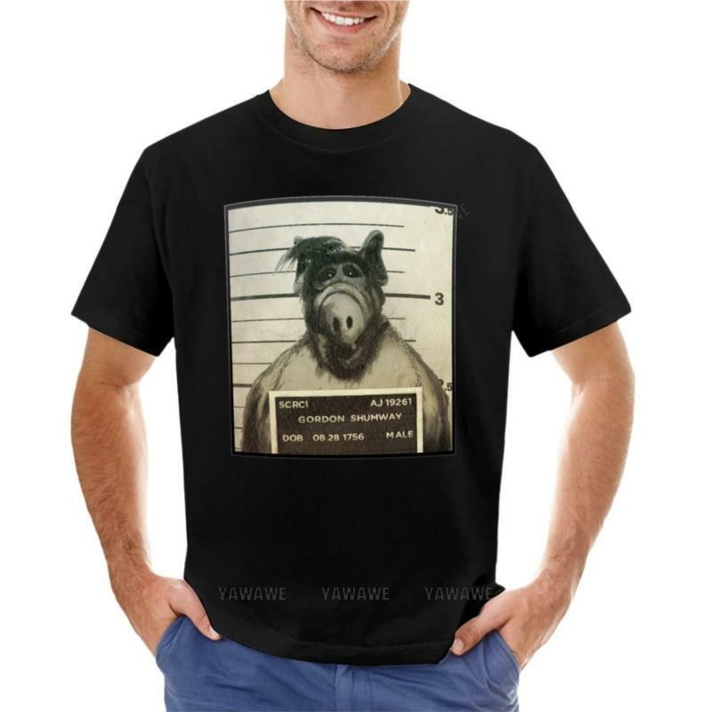 Camiseta de algodón para hombre, camisa de manga corta con estampado de Alf Mugshot, color negro, novedad