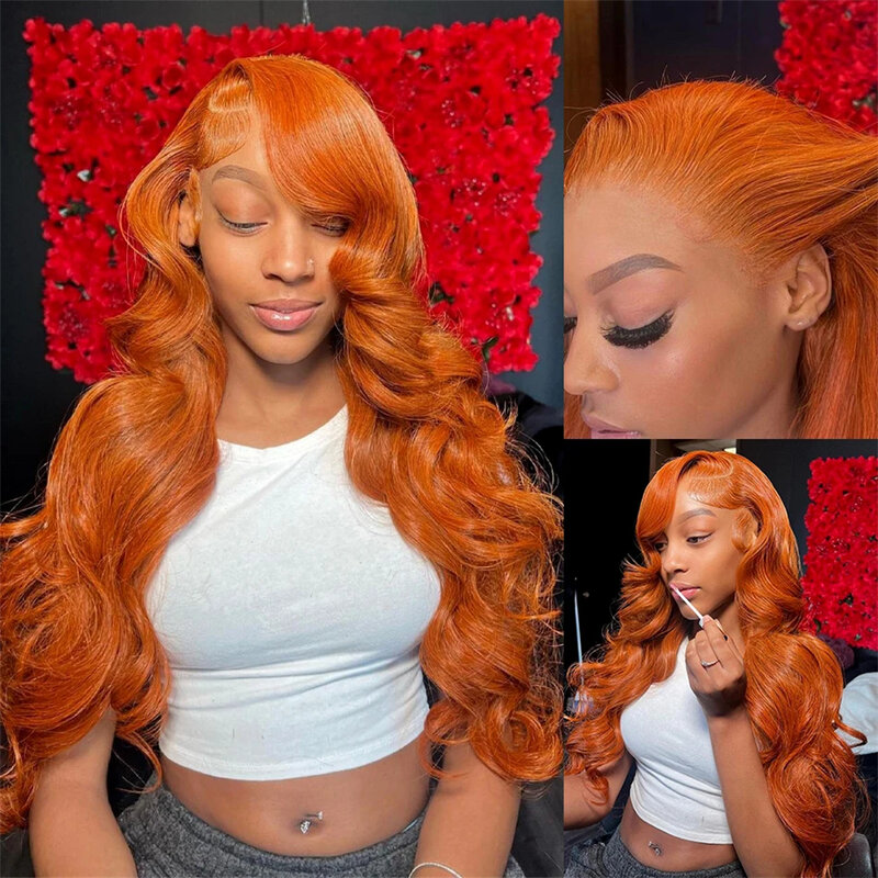 Body Wave 13x4 Colored Lace Frontal Wig 13x6 Ginger Orange HD Lace Front Glueless Human Hair Wig To Wear For Women 30-calowe włosy