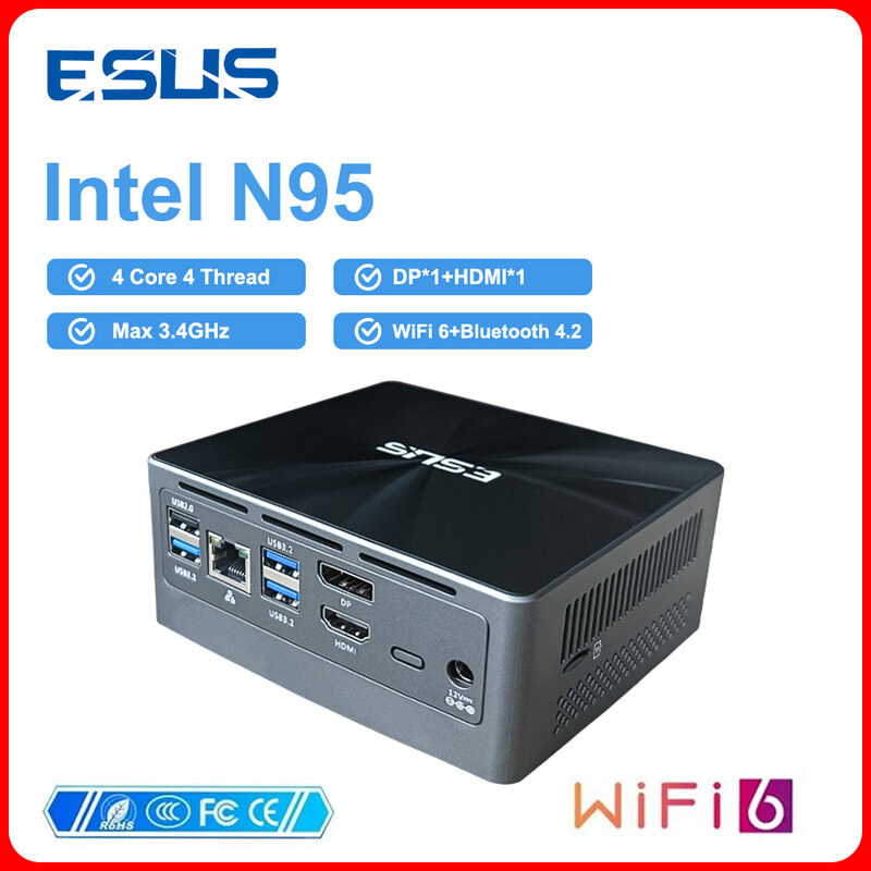 ESUS N95 Mini PC Intel 11. generacji N95 DIY Komputer do gier 8GB 256GB 16G 1TB 1000M WiFi6 PC Gamer Komputer stacjonarny do gier Win10