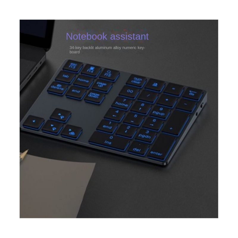 Teclado numérico Bluetooth con retroiluminación, teclado RGB recargable de 34 teclas, teclado numérico de aluminio para PC y portátil