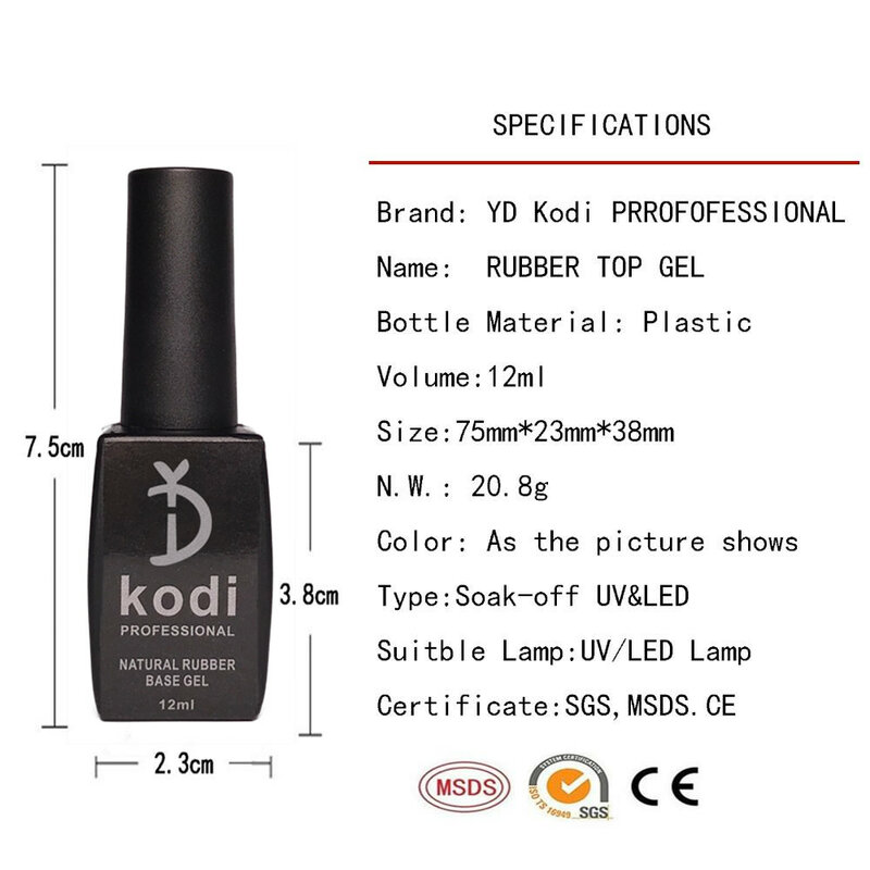 YD Kodi เสื้อโค้ทเจลเคลือบเงา UV แบบมืออาชีพขนาด12มล. เคลือบเจลเคลือบเงาสำหรับทำเล็บ