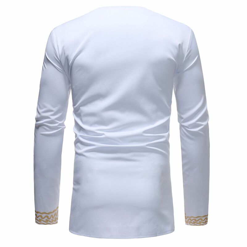 African Clothing Arab Men's Long-sleeved Shirt Irregular Printing Dashiki Fashion Tops Mens Muslim Traditional T-shirt Male Fall