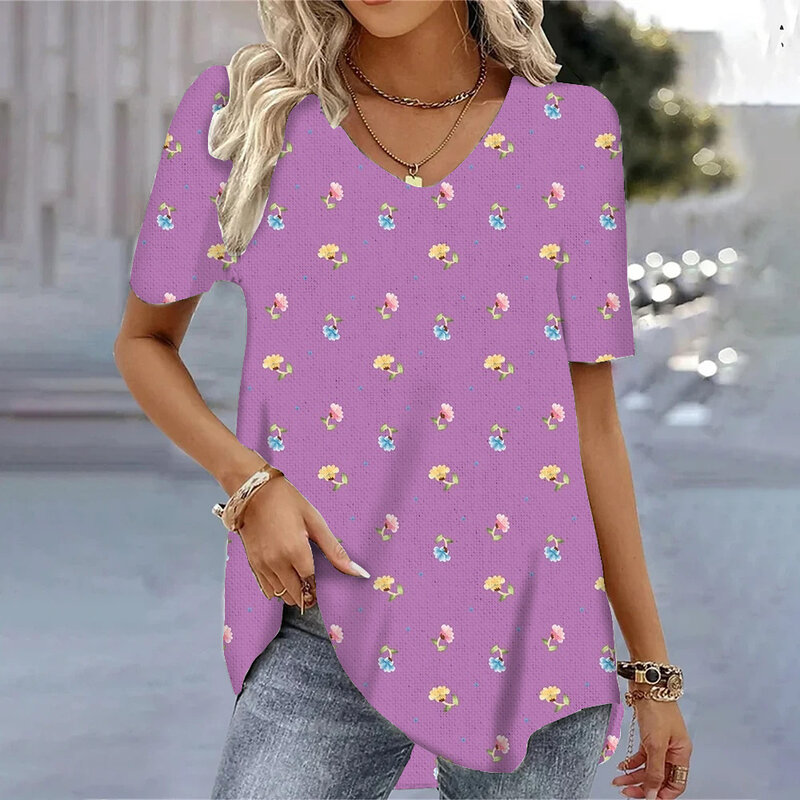 Женские топы с коротким рукавом и круглым вырезом в стиле Харадзюку, модные Свободные Повседневные базовые футболки, футболки, блузки, летняя одежда с 3D цветочным принтом