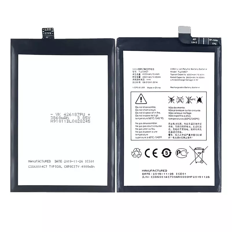 New high capacity 4000mAh TLp038C7 TLp038C1 Battery For Alcatel 3x (2019) 2019 5048 5048A 5048Y 5048I 5048U Cell Phone