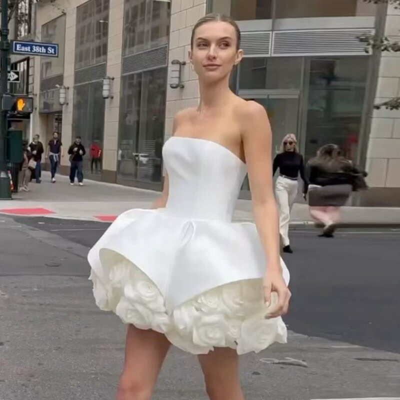 Женское Атласное Бальное Платье Ever Pretty, элегантное белое платье без бретелек, с пышными цветами, на заказ, для выпускного вечера, 2019