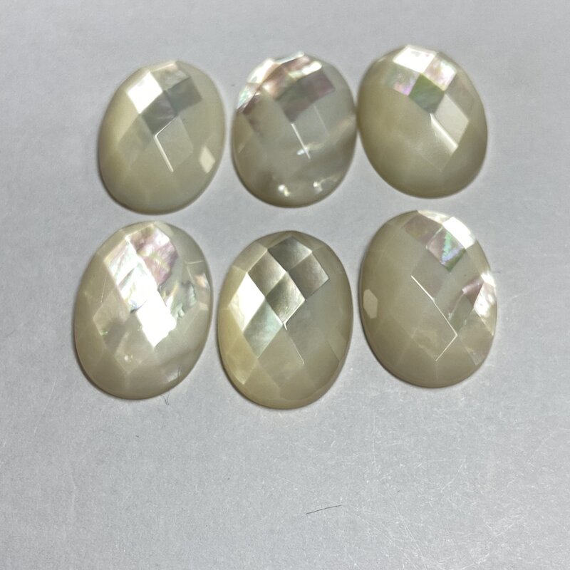 Gema de concha de nácar blanca Natural para fabricación de joyas, cabujones de 10x14mm con reverso plano, corte ovalado, para anillo