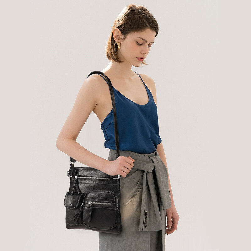Fashion Women Multi-pockets Shoulder Bags PU Leather Crossbody Female Messenger Bag Shopping Purses Handbags