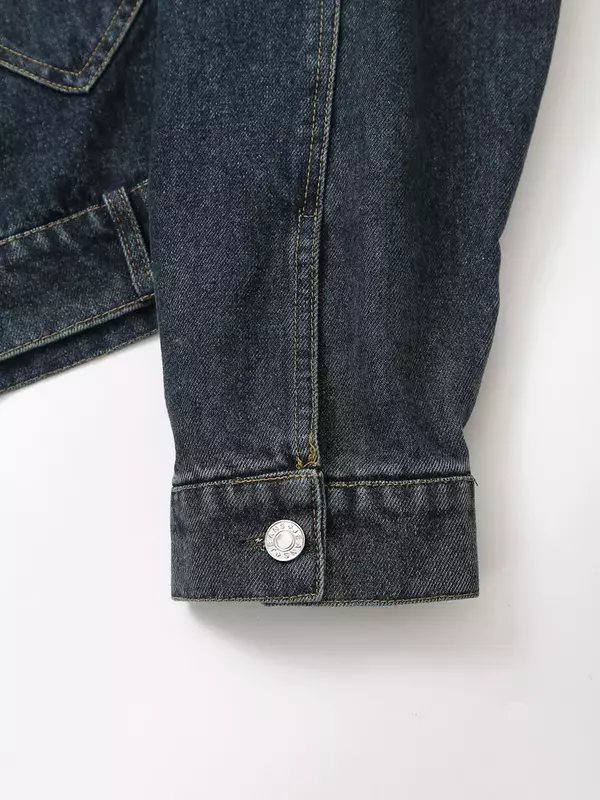 Женская короткая джинсовая куртка, куртка в стиле ретро с длинным рукавом, пуговицами и карманами в форме сердца, 2024