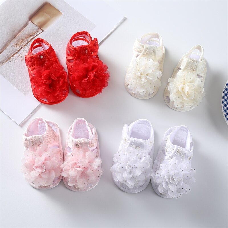 Sandalias de verano con flores para bebé y niña, zapatos infantiles con punta redonda y suela suave para cuna
