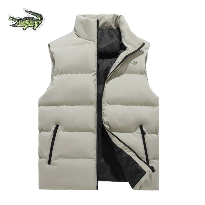 Jaqueta de algodão espessada monocromática masculina sem mangas, casacos casuais, colete confortável, marca de alta qualidade, outono e inverno