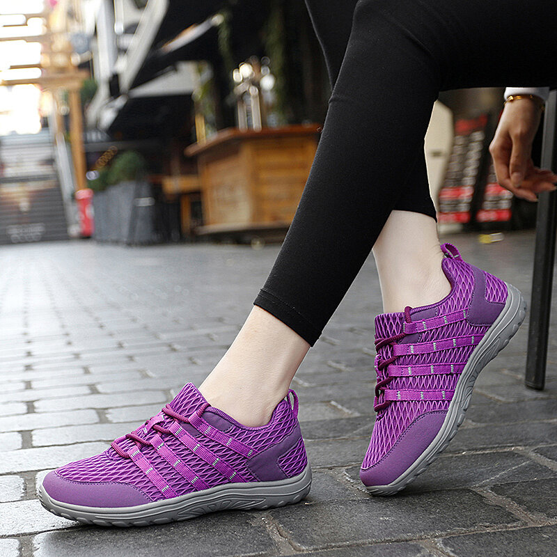 Zapatillas de correr transpirables con cordones para mujer, zapatos cómodos para caminar, zapatillas de tenis de moda antideslizantes