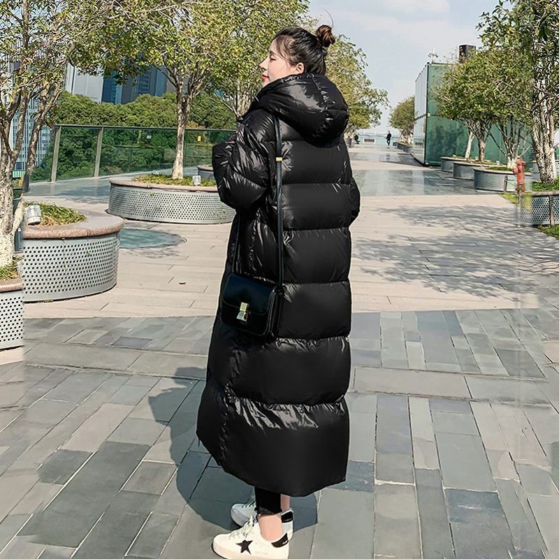 Jaqueta de couro preto feminino, casacos de penas quentes, jaquetas coreanas, inverno, 2021