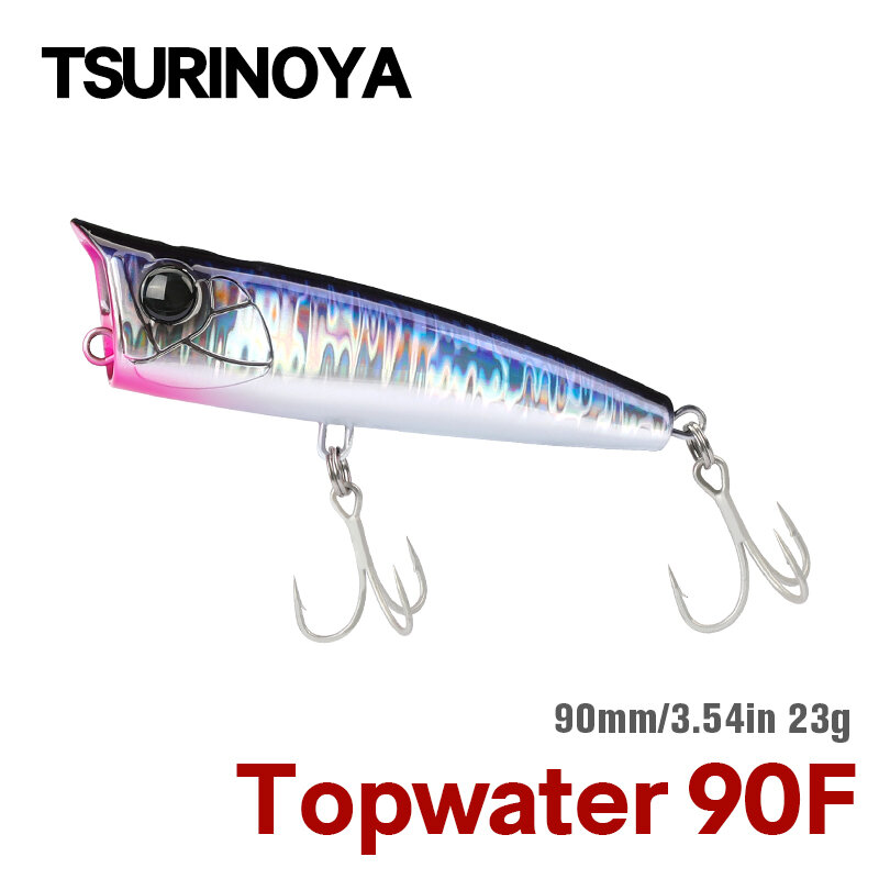 TSURINOYA-90F Topwater Popper Fishing Lure, 90mm, 23g, DASHER Superfície Flutuante, Hard Bait for Saltwater Power, SW Game Model