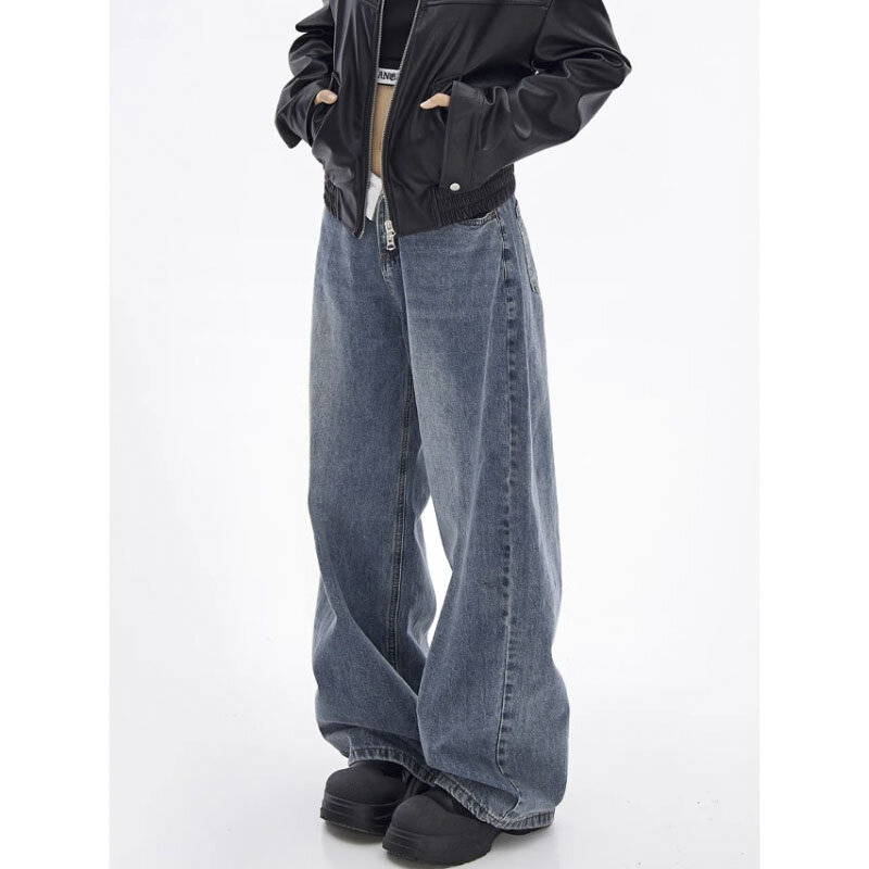 Korean Street Fashion Flip waist Jeans Blue Autumn Design Sense Trousers Autumn Vintage High Quality Chic Women's Denim Trousers