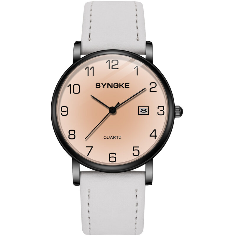 SYNOKE-Relógio de quartzo impermeável de luxo masculino com pulseira de couro, relógio masculino, relógio, presente, moda