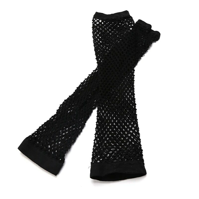 세련된 긴 검은 망사 장갑, 여자 손가락 없는 장갑, 여자 댄스 고딕 펑크 록 코스튬, 멋진 장갑