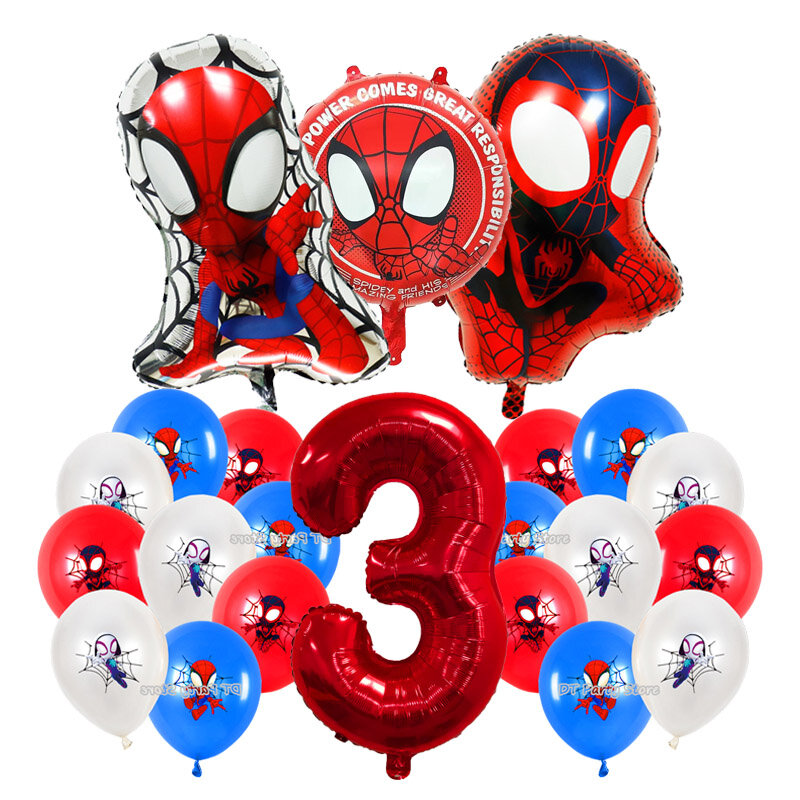 New SpiderMan Theme Birthday Party Decoration Marvel's Spidey And His Amazing Friends Aluminum Foil Balloon Disposable Tableware