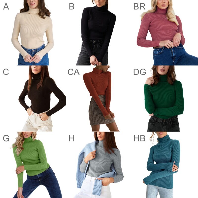 Sweter z golfem prosta koszula damskie odzież wierzchnia jesienno-zimowe nowe krótkie wnętrze modne wąskie bluzki z dzianiny z długimi rękawami