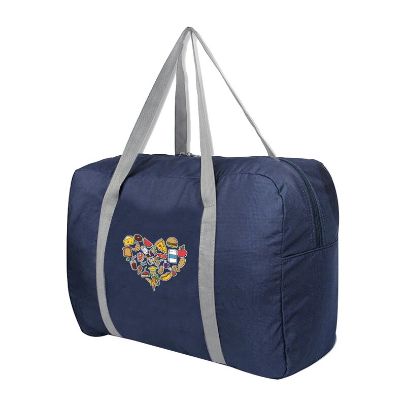 Grande capacidade de viagem sacos de roupas dos homens organizar saco de viagem sacos de armazenamento das mulheres saco de bagagem bolsa de comida coração impressão