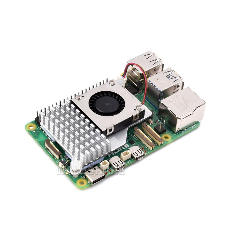 Активный охладитель Waveshare (B) для Raspberry Pi 5, активный охлаждающий вентилятор, алюминиевый радиатор, с термоподушками