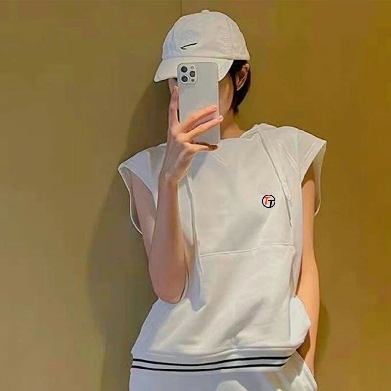 Gaun Golf Wanita Mode musim panas kaus rompi tanpa lengan bertudung Set Golf gaun Golf wanita pakaian Golf tenis Golf rompi