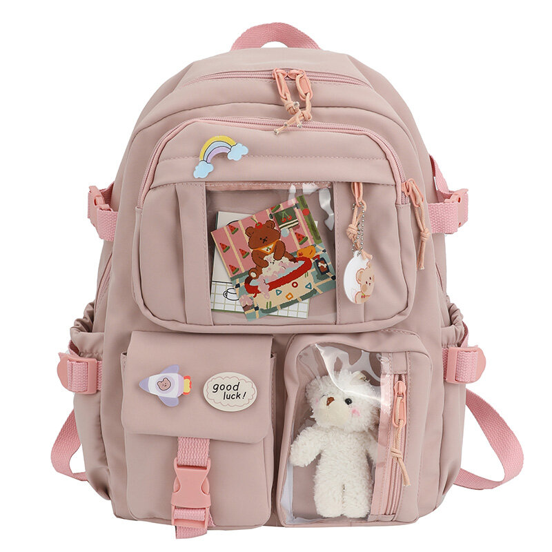 Cute Girls Boy Backpacks Waterproof Multi-Pocket Nylon School Backpack for Student Female Girls Kawaii Laptop Book Pack Mochilas