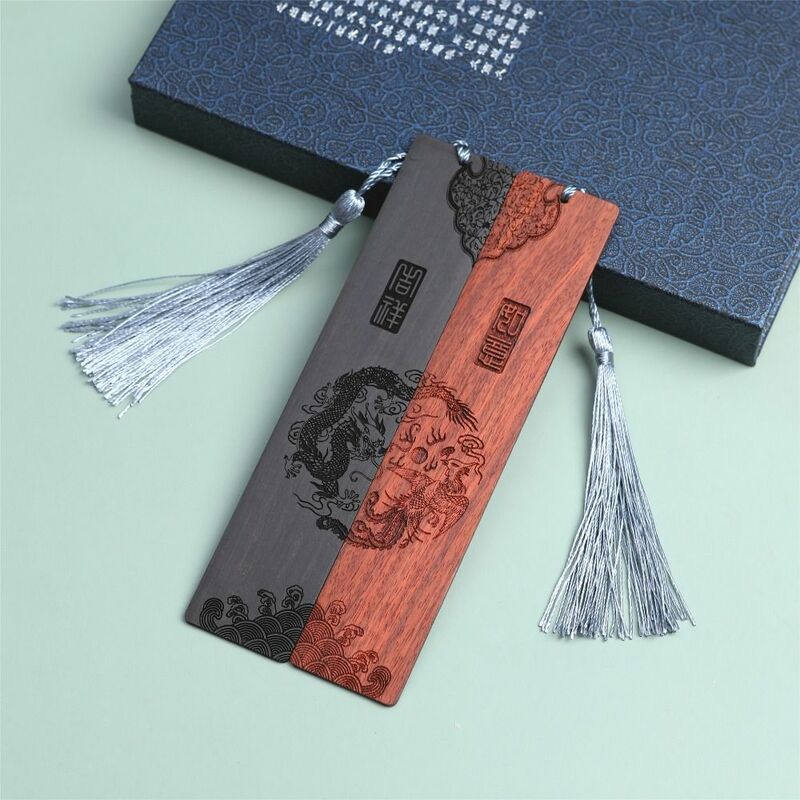 Pembatas Buku Redwood klasik ukiran gaya Cina, hadiah perusahaan antik berlubang membaca alat tulis siswa