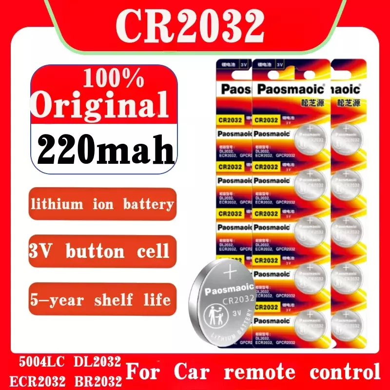 Pile bouton CR 2032 lithium-ion 3V, 5004LC DL2032 ECR2032, pour montre, jouet, calculatrice, clé de voiture, télécommande cr2032