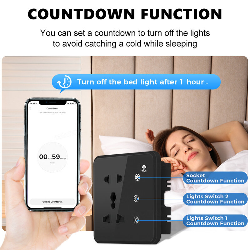 Lonsonho Tuya Smart WiFi Socket Switch 2 In 1 Universal Outlet Smart Life Home Automaiton Works with Alexa Google Assistant