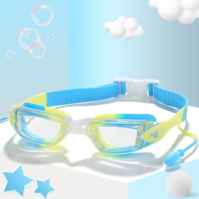 Gafas de natación antivaho con tapones para los oídos, gafas de buceo de silicona, gafas de natación impermeables, vista amplia, deportes acuáticos