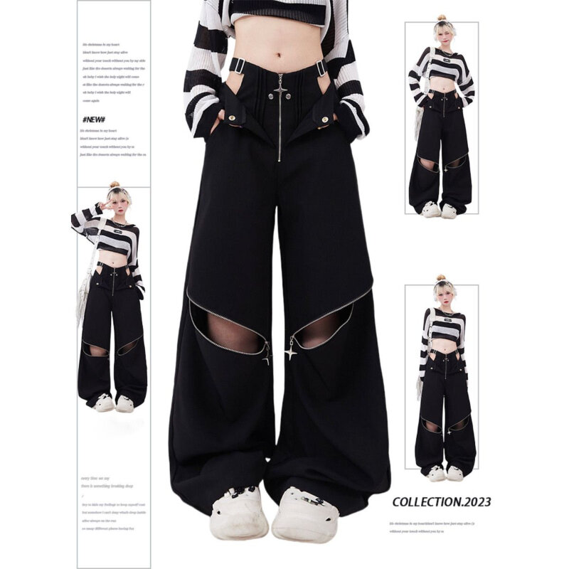 Qweek y2k Streetwear Cargo hose Frauen lässig locker lässig übergroße weibliche Hose mit weitem Bein Retro Hip Hop Street Fashion Hosen