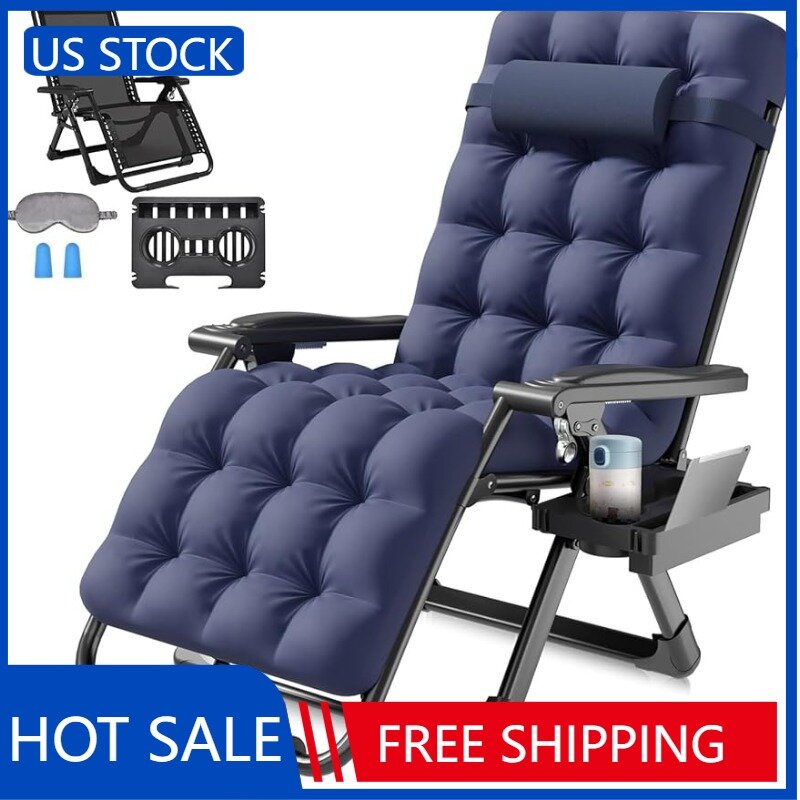 Oversized Zero Gravity Lawn cadeira com almofada removível, Heavy Duty cadeira ajustável, Suporte XL, 500lbs, 29in