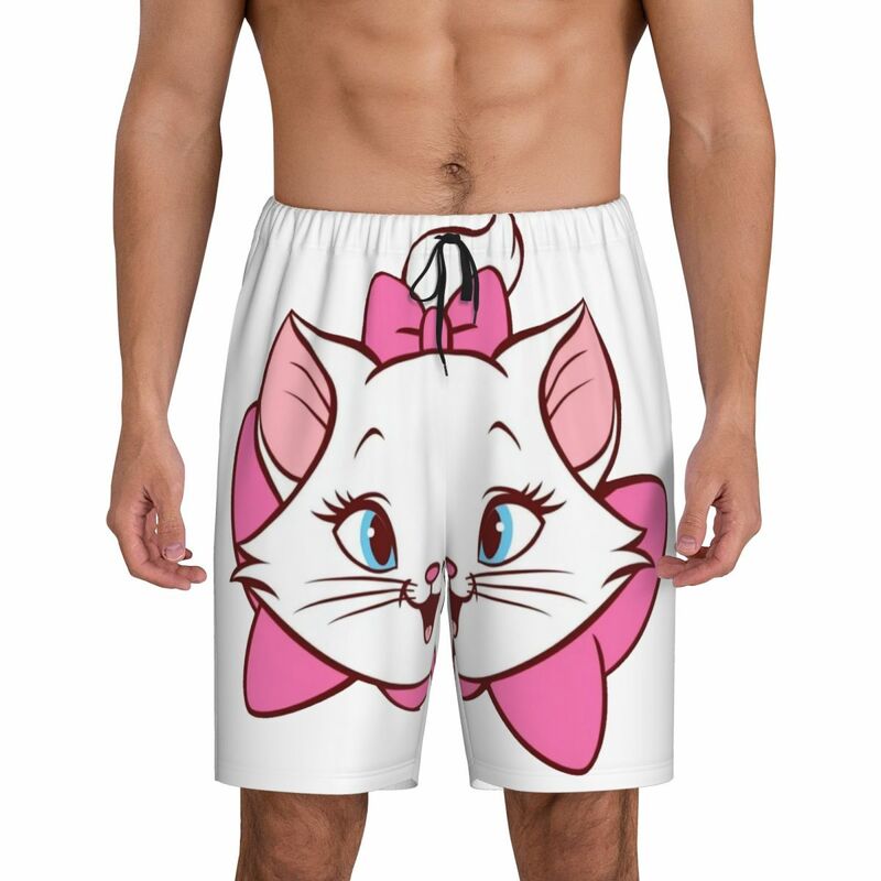 Custom Aristocats Cartoon Marie Cat Pajama Shorts Men Sleepwear Lounge Bottom Stretch Sleep Short Pjs with Pockets