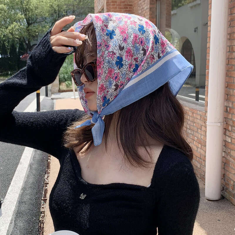 58cm Cotton Beautiful Scarves Bandanas Square Scarf Women Headband Accessories Handkerchief Neckerchief Hairscarf hijab 2024