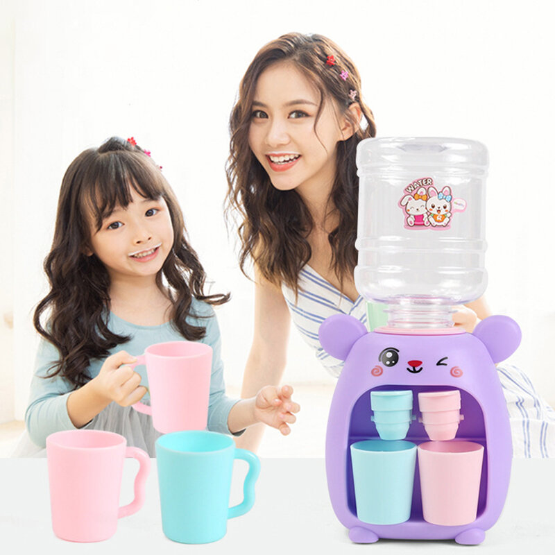 Mini-Simulation Cartoon Küche Wassersp ender für Kinder Kinder Geschenk niedlichen kalten warmen Wasser Saft Milch Trinkbrunnen Spielzeug